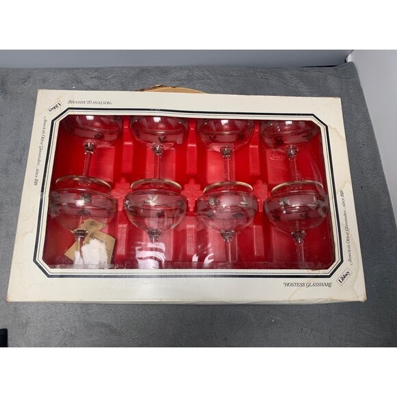 Libbey Hostess Glassware Silver Foliage Sherbet Glasses Set of 8 6.5 Oz 1950s - Picture 5 of 9